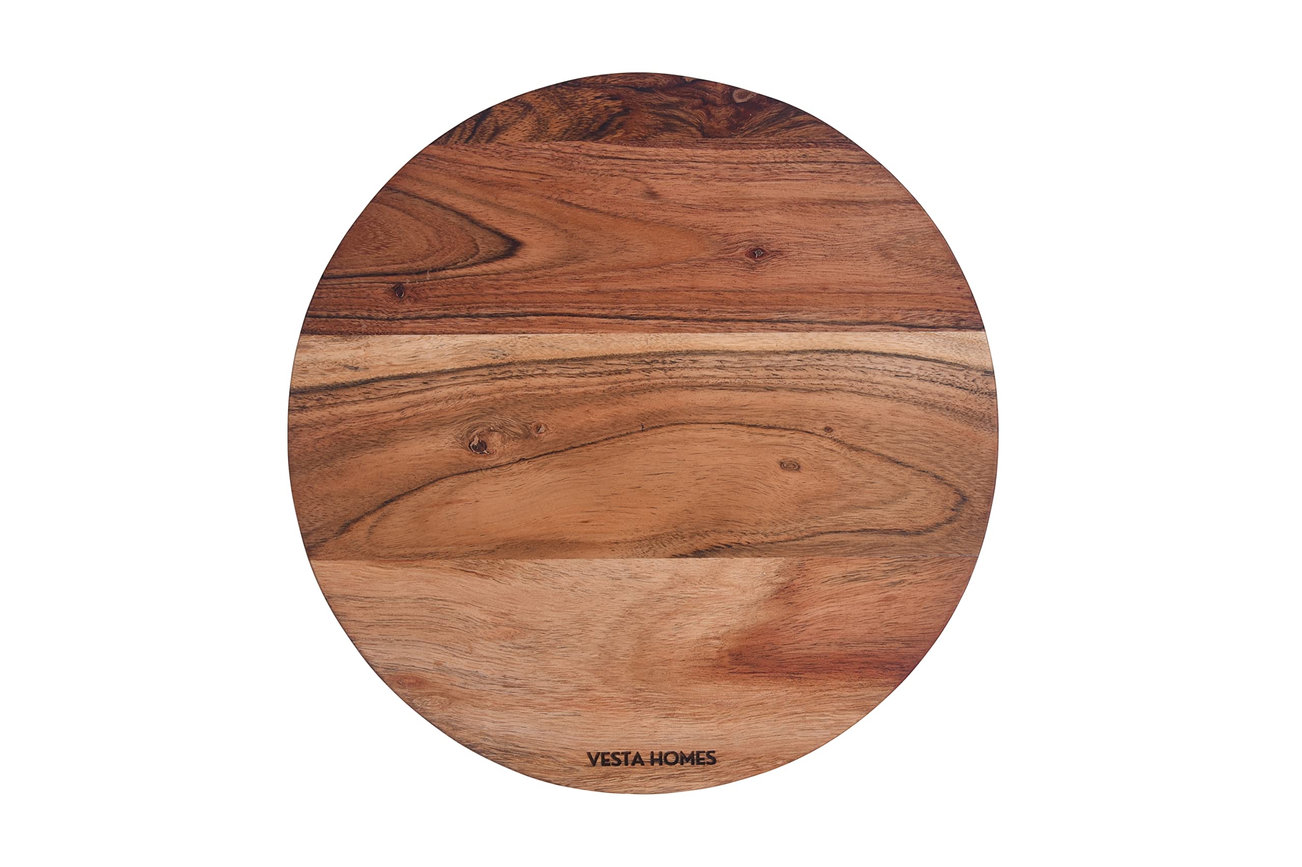 Vesta Homes Wooden Round Chopping Board/Cutting Board/Serving Board, Charcuterie Board, Plate for Pizza, Vegetables, Fruits and Cheese | Natural Acacia Wood | 29.5 x 29.5 x 1.5 cm | Handcrafted