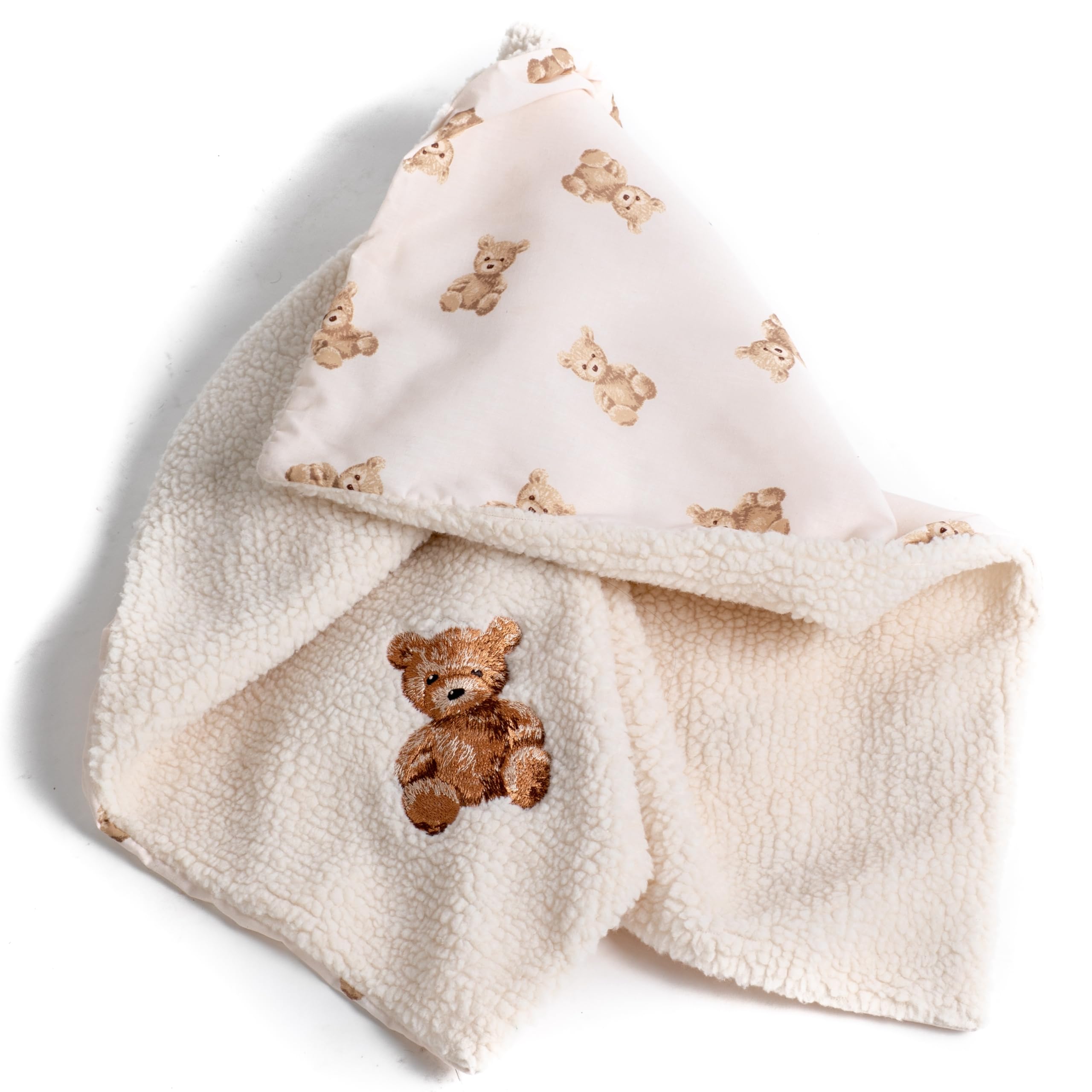 Roma Teddy Double Sided Sherpa Cotton Blanket for Babies, Teddies, or Dolls - Baby Essentials for Newborn - Cosy & Stylish Newborn Essentials for Prams, Carrycots, Pushchairs - 100 x 75cm
