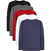 Cooraby 5 Pack Toddler Boys Long Sleeve Shirts Soft Crewneck Top Tees Shirts Kids Solid Colors 2-14 Years