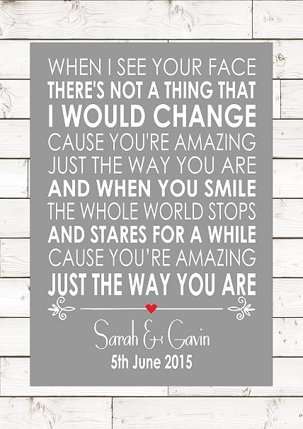 Bruno Mars Just The Way You Are Wedding Anniversary Engagement Song Personalised First Dance Lyric Lyrics A4 21cm X 29 7cm Unframed Print Amazon Co Uk Kitchen Home bruno mars just the way you are wedding anniversary engagement song personalised first dance lyric lyrics a4 21cm x 29 7cm unframed print