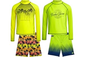 Body Glove Boys Swim Set - 4 Piece UPF 50+ Swim Trunks and Rash Guard for Boys Kids Swimwear Set (Sizes: 4-12)