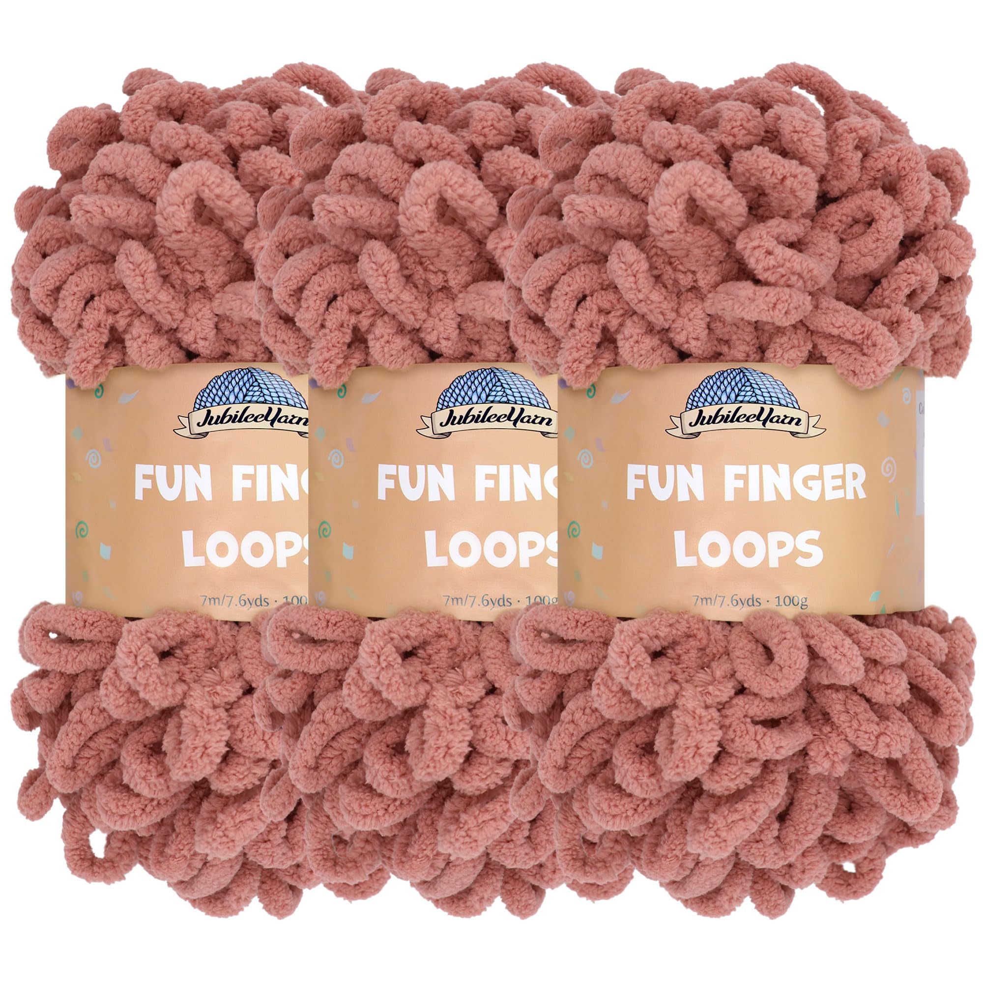 JubileeYarn Fun Finger Loops Yarn - Polyester Jumbo Weight Loop Yarn - 100g/Skein - Rose Dawn - 3 Skeins