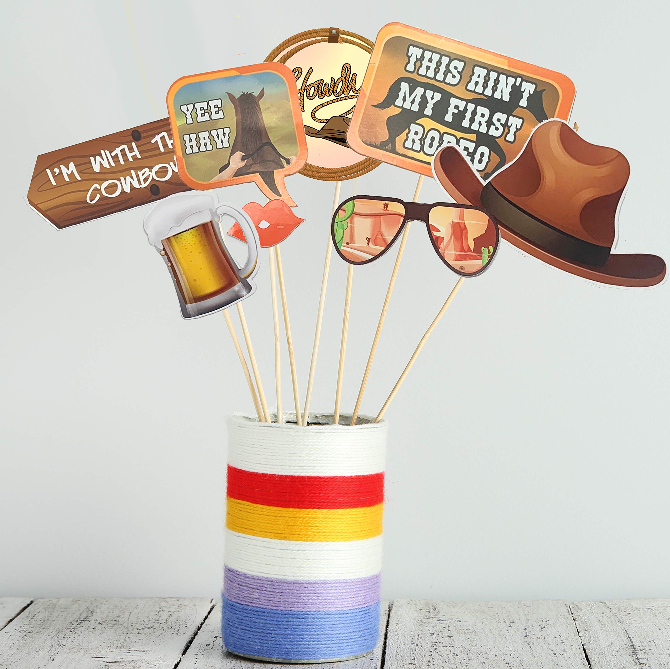 Western Photo Booth Props - Ultimate Cowgirl/Cowboy Party Decorations for Decorating Walls, Doors, Tables - 42 Large Colorful Photo Props Complete with Glue Dots and Bamboo Rods by Scapa Pro
