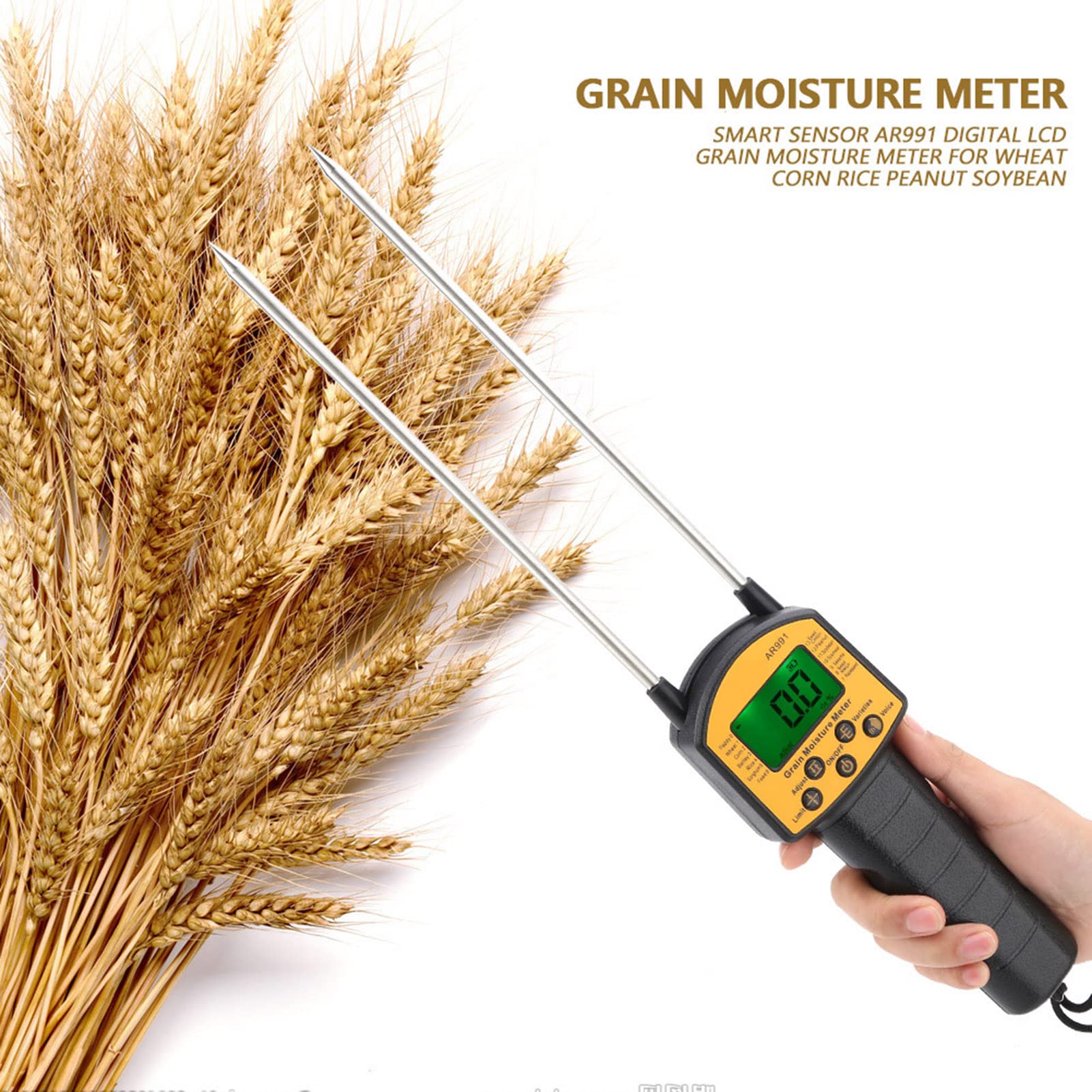 AR991 Digital LCD Grain Moisture Meter, Handheld Moisture Humidity Tester, Water Content