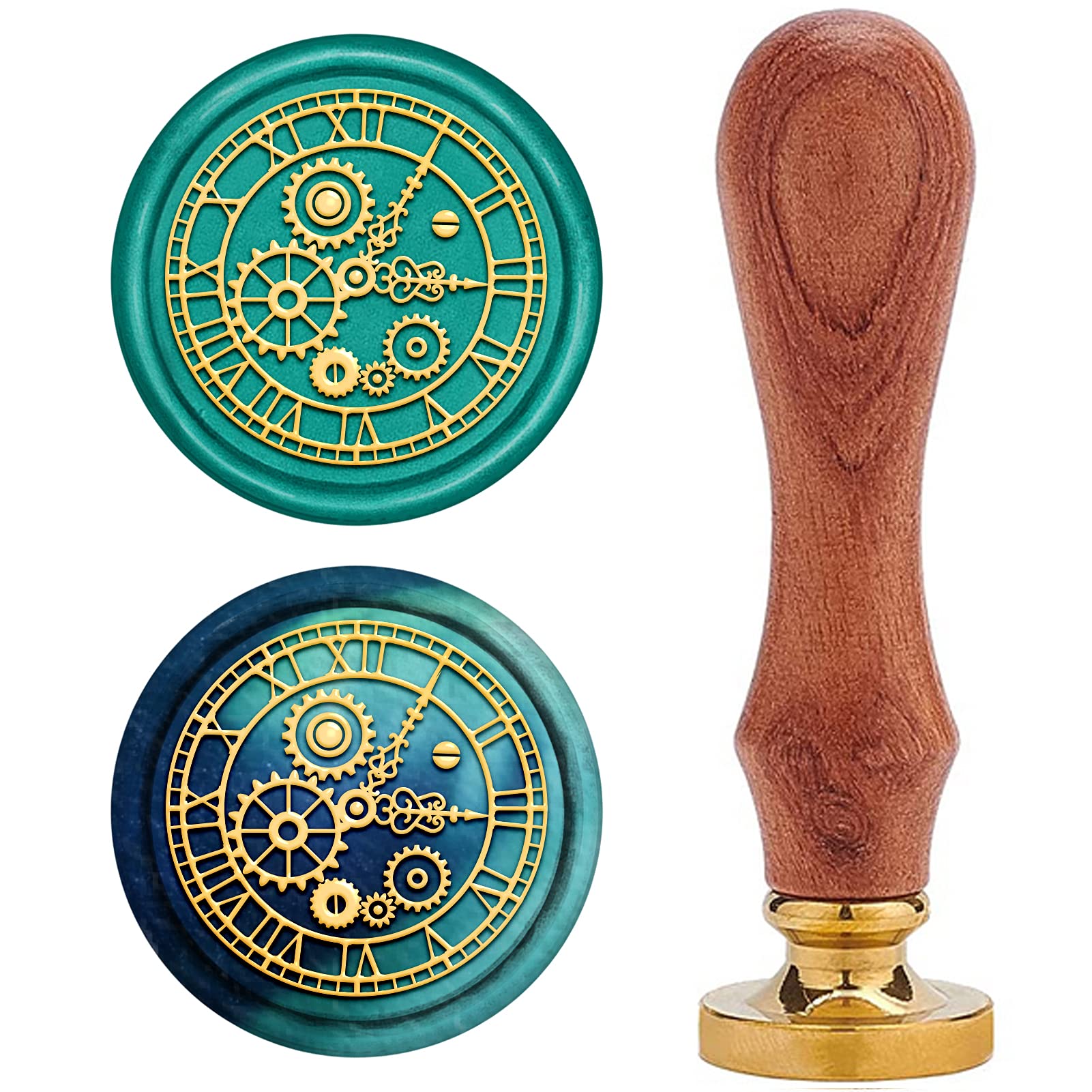 CRASPIRE Wax Seal Stamp, Vintage Wax Sealing Stamps Clock Retro Wood Stamp Removable Brass Head 25mm for Wedding Envelopes Invitations Embellishment Bottle Decoration Gift Packing
