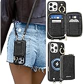 ORNARTO Magnetic Detachable Wallet Case for iPhone 16 Pro, [Compatible with MagSafe], Crossbody Wallet Case with Card Holder Wrist Strap, RFID Blocking PU Leather Wallet Phone Cover 6.3", Black