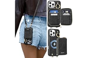 ORNARTO Magnetic Detachable Wallet Case for iPhone 16 Pro Max, [Compatible with MagSafe], Crossbody Wallet Case with Card Holder Wrist Strap, RFID Blocking PU Leather Wallet Phone Cover 6.9", Black