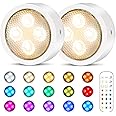 TECOMLIGHT Puck Lights with Remote Control Battery Operated Wireless LED Under Cabinet Lighting, Stick on Push Lights, Color Changing Under Counter Light for Kitchen, Shelf, 2 Pack - White