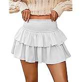 Women's Mini Skirt Polka Dots Ruffle Layered Skirts with Shorts Casual Cute Skirt Low Waist A Line Skorts Beach Skirt