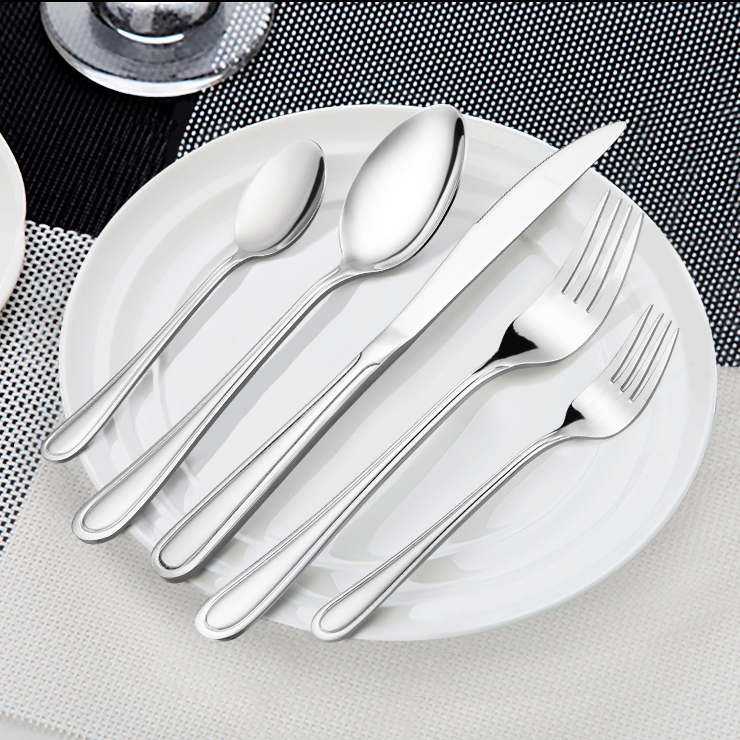 60Piece Flatware Set for 12, LIANYU Stainless Steel Silverware Cutlery