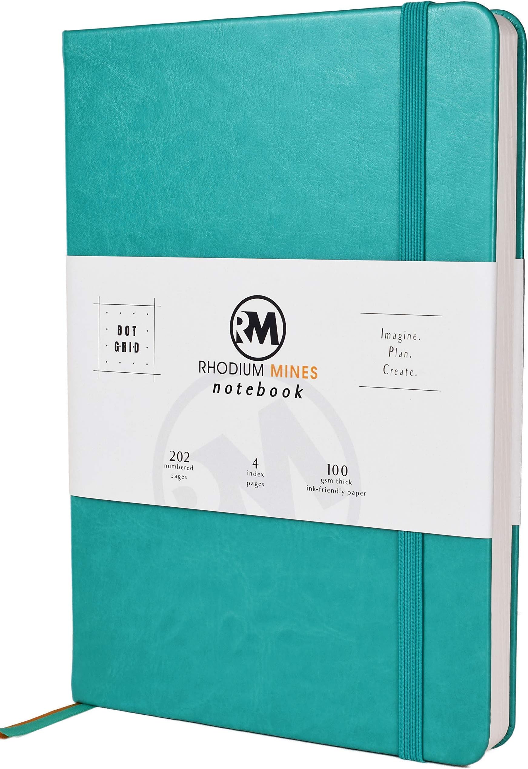 Rhodium Mines Dotted Notebook A5 Journal, Dot Grid 202 Numbered Pages, 4 Index Pages, Hardback, Premium PU Leather, 100 GSM Hardcover Diary (Turquoise, Dotted)