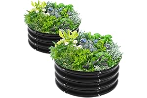 ATRANURE 2Pcs 2X2X1ft Round Raised Garden Bed Kit,Galvanized Raised Garden Beds Outdoor, Metal Planter Box Steel Kit Flower Herb,Vegetables..Black