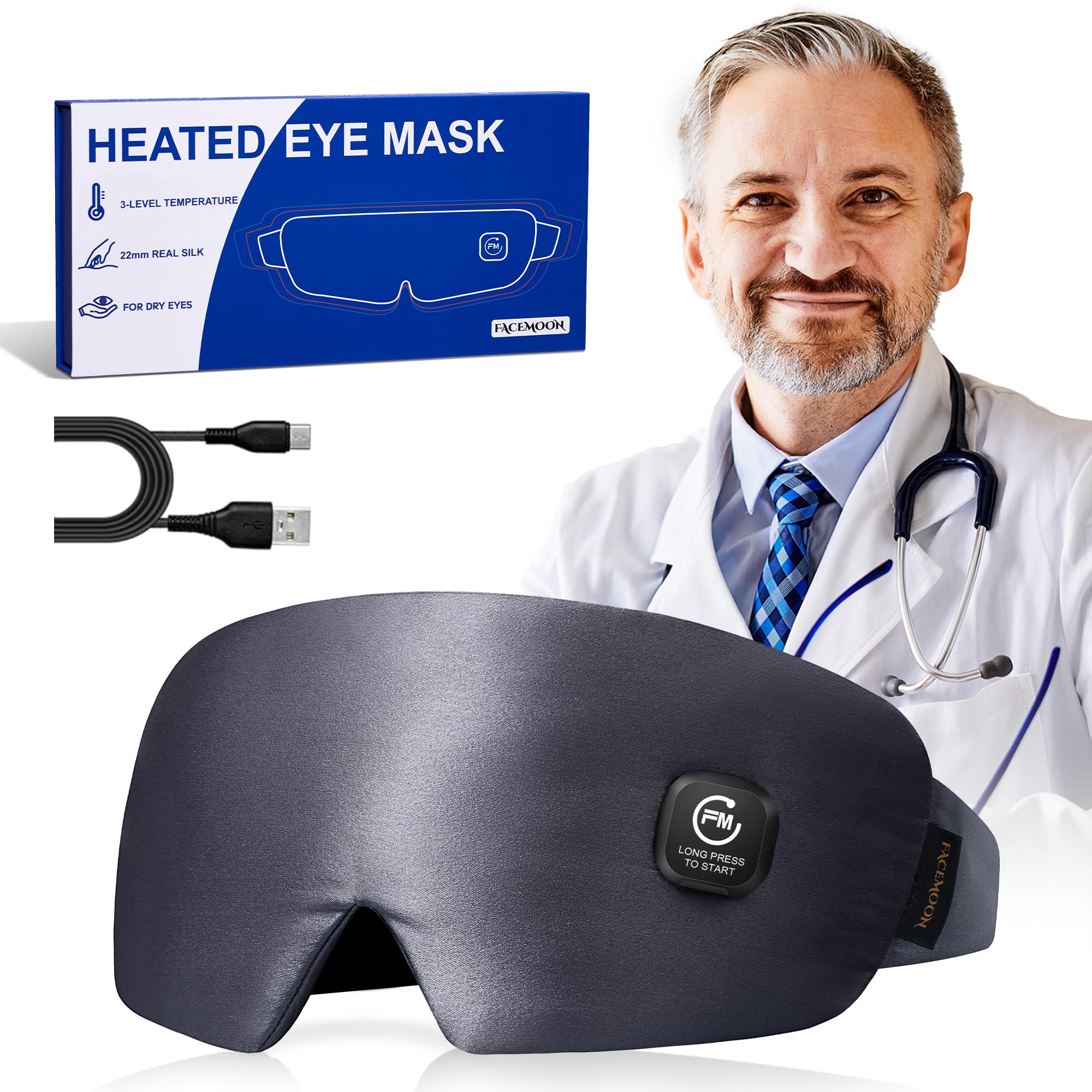 Photo 1 of Heated Eye Mask Warm Compress: Silk Cordless Heating Pad for Dry Eyes - Rechargeable Moist Heat Masks for Stye Treament Headache Sinus Pressure Relief - Washable Elective Hot Warmer