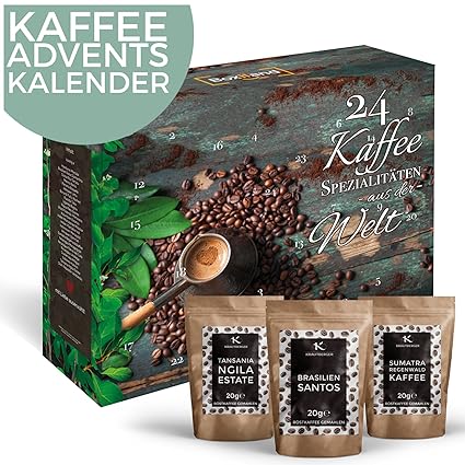 Kaffee-Adventskalender I Weihnachtskalender mit 24 edlen Kaffees aus aller Welt I Kaffeekalender als Geschenk für Erwachsene 