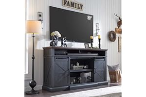 IFGET Farmhouse TV Stand for 80 Inch TVs, 38" Tall Entertainment Center w/Storage Cabinets and Sliding Barn Door, Media Console Cabinet w/Soundbar & Adjustable Shelves for Living Room, 69inch (Dark Grey)