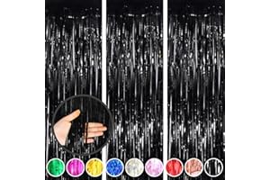 Beeyaky Black Curtains for Party Decorations, 3 Pack 3.3ft x 8.3ft Black Streamers, Birthday Decorations Wednesday Addams Birthday Decorations, Black Backdrop Photo Booth Props Party Supplies