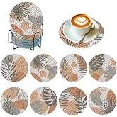 PERFECTSIGHT 8 Pcs DIY Diamond Art Painting Coasters with Holder, Cute Diamond Paint Coaster Kits for Adults, Full Drill Diam