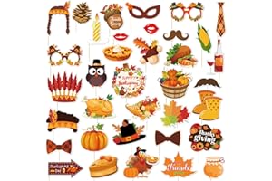 RoundFunny 36 Pcs Thanksgiving Decorations Photo Booth Props Fall Harvest Party Happy Thanksgiving Friendsgiving Decoration Feast Turkey Pumpkin Photo Booth Props for Friends Party