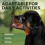 BRONZEDOG Adjustable PVC Wire Basket Dog Muzzle for Large Dogs Leather Straps view 4