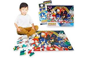 Sonic the Hedgehog Floor Puzzle for Kids Set - Bundle of 72 Piece Sonic Floor Puzzle, Stickers, Tattoos, More | Sonic Jigsaw Puzzles for Kids Ages 5+
