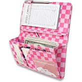 Cute Server Book for Waitress with Zipper & Magnetic Pockets – Retro Checkerboard Guest Check Holder Organizer for Restaurant Waitstaff (Hot Pink, Large)