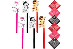 Octaday 12 Pack Inflatable Stick Horse and Paisley Bandanas Blow Up Horse Head Stick Inflatable Stick for Cowboy Party