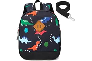 JinBeryl Toddler Backpack with Leash for Boys or Girls, Mini Size, Dinosaur Black