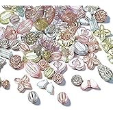 YBEATY 100PCS Bohemia Acrylic Beads Cute Kawaii Aesthetic Assorted Beads Mix Metal Enlaced Transparent Bead Heart Butterfly Flower Round Oval Czech Bead for Bracelet Earring Necklace DIY Craft