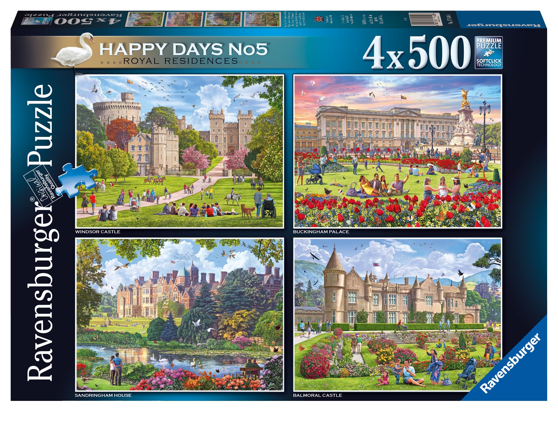Ravensburger Happy Days Royal Residences 4x 500 Piece Jigsaw Puzzle for Adults and Kids Age 10 Years Up