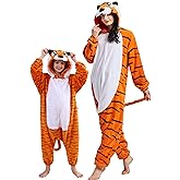 DELEY Unisex One Piece Animal Adult Tiger Onesie, Animal Pajamas Halloween Cosplay Costume for Women and Mens Sleepwear