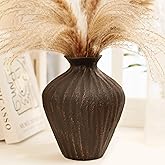 Black Ceramic Vase 7.95 Inch – Handmade with Hand-Painted Gold Detailing – Sculptural Art Decor for Modern Minimalist Home – Organic Tabletop Flower Vase for Living Room or Shelf
