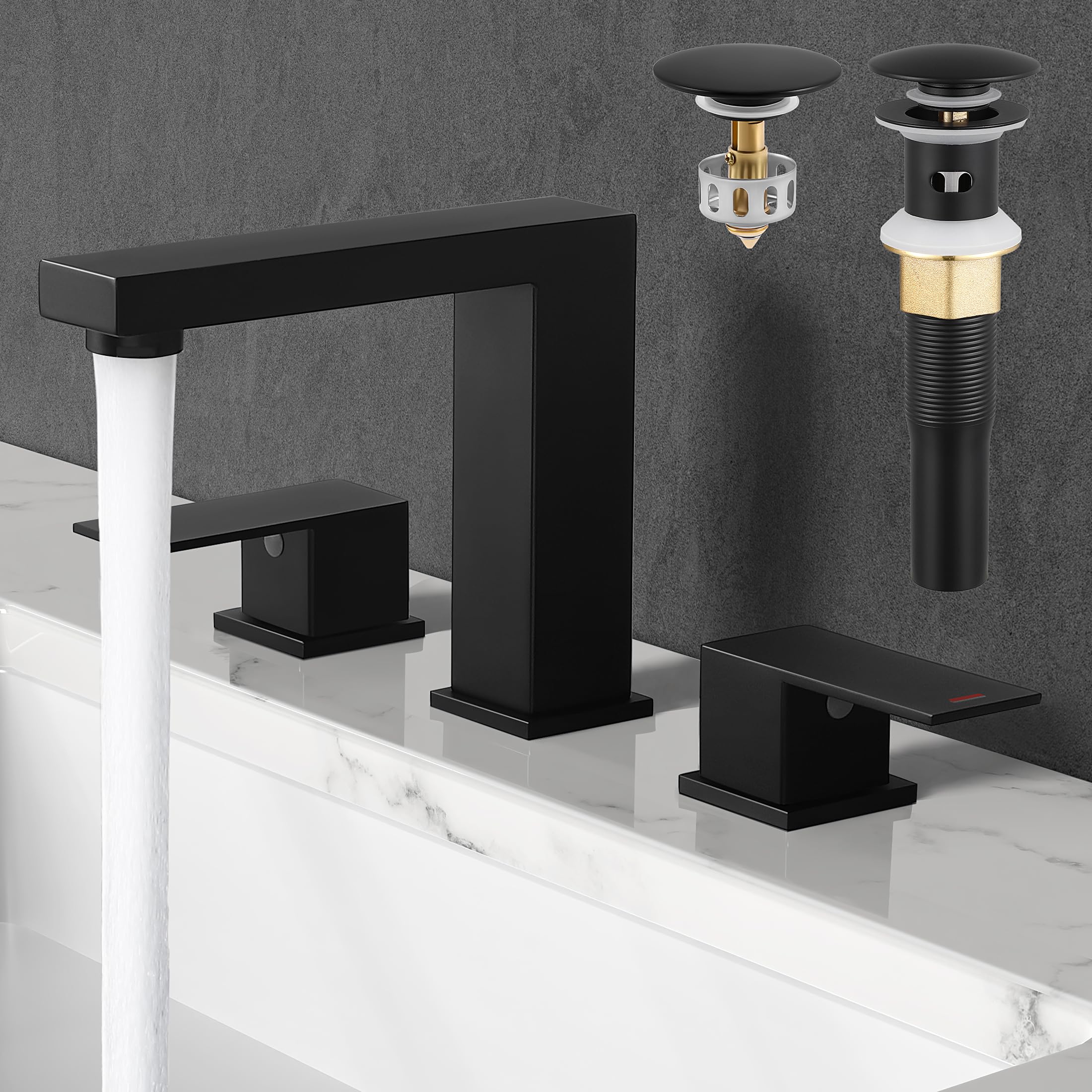 Photo 1 of KES All Metal Black Bathroom Faucets with Pop Up Sink Drain with Overflow, 8 Inch Widespread Bathroom Faucet 3 Hole Vanity, SUS 304 Stainless Steel Matte Black, L4350LFF12-BK-C1