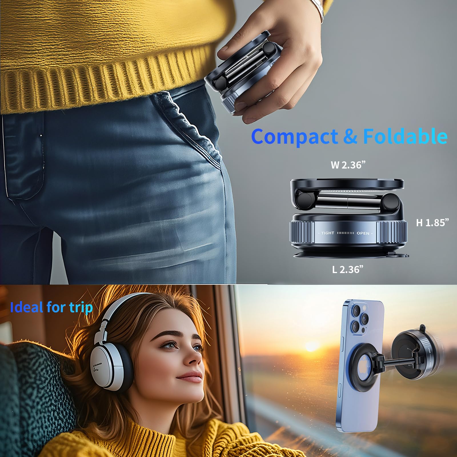 YAOKEEP Magnetic Car Phone Holder for Magsafe [96+LBS Suction & 2800gf Magnetic],360°Adjustable Vacuum Suction Cup Car Phone Mount,Car Mount for iPhone 17 Pro Max 16 15 14 13 12 and All Smartphones