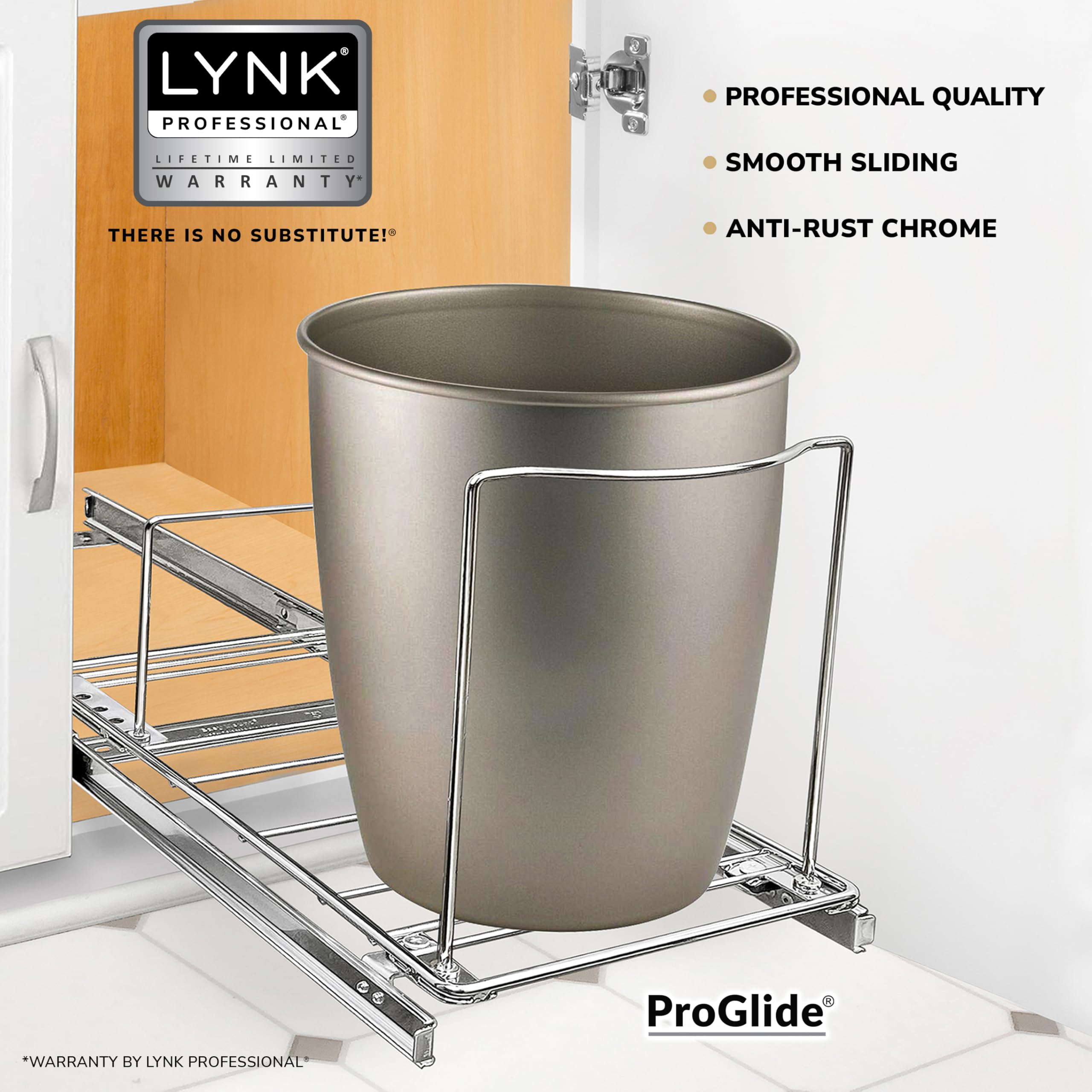 LYNK PROFESSIONAL® Pull-Out Trash Can Drawer – Sliding Organizer for Kitchen Cabinet or Under-Sink Use – Heavy Duty Storage Rack (Bin Not Included)