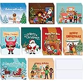 Woanger 36 Pcs African American Christmas Cards Black Christmas Greeting Cards with Envelopes 3.5 x 4.7 Inches Assorted Black Santa Bulk in 9 Styles for Holiday