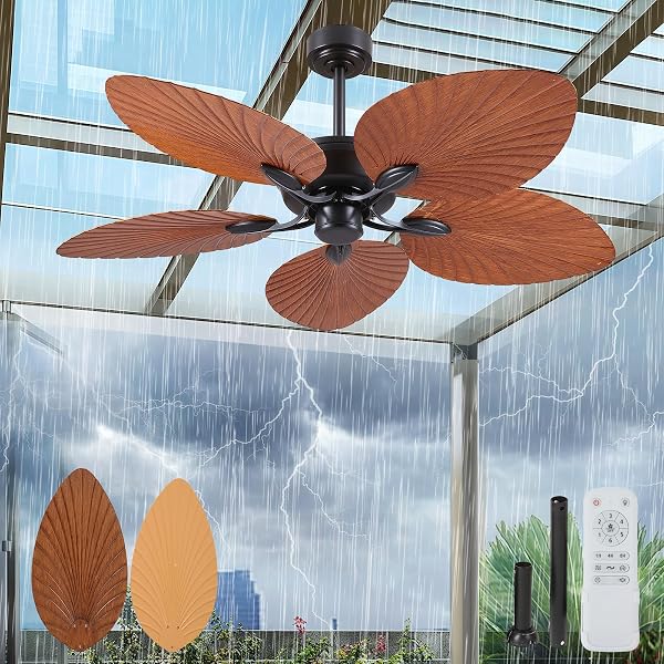 PHORUS 52″ WATERPROOF OUTDOOR PALM LEAF CEILING FANS WITHOUT LIGHTS AND REMOTE,WET RATED TROPICAL CEILING FANS FOR PATIOS PORCH GAZEBO PERGOLA