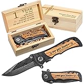 Lanties 1 Year Anniversary Keepsake Gifts for Him Happy One Year Paper Wedding Anniversary Presents Engraved Pocket Knife with Wood Box Valentine's Day Wedding Birthday Gifts for Men Husband