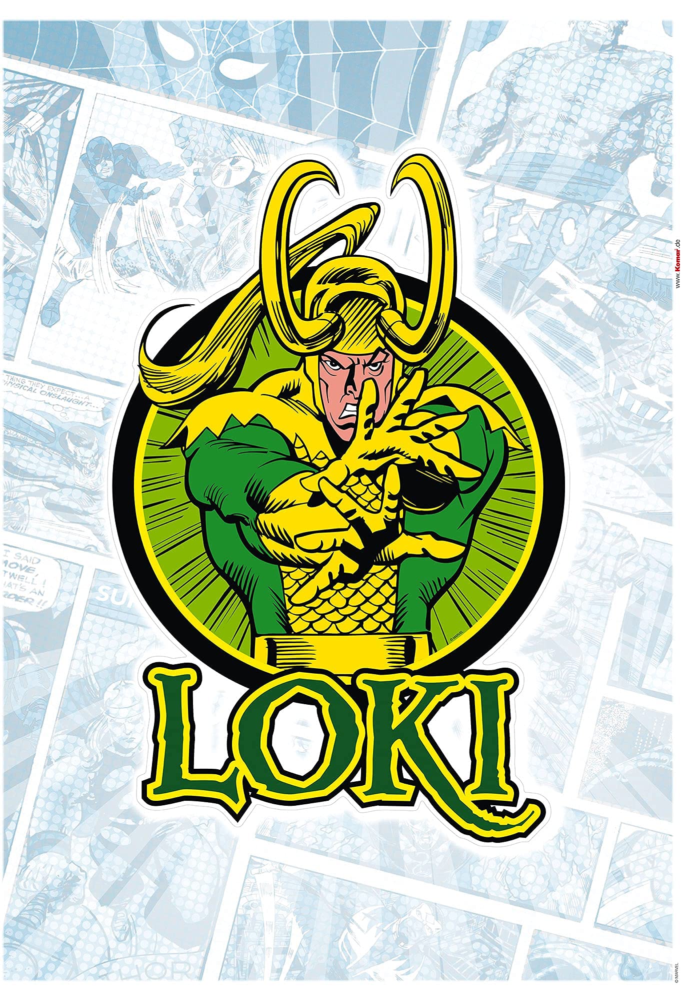 Komar Marvel Wall Sticker Loki Comic Classic - 50 x 70 cm (Width x Height) - 1 Piece - Decorative Sticker, Wall Sticker, Wall Sticker, Wall Decoration, Children's Room - 14078h