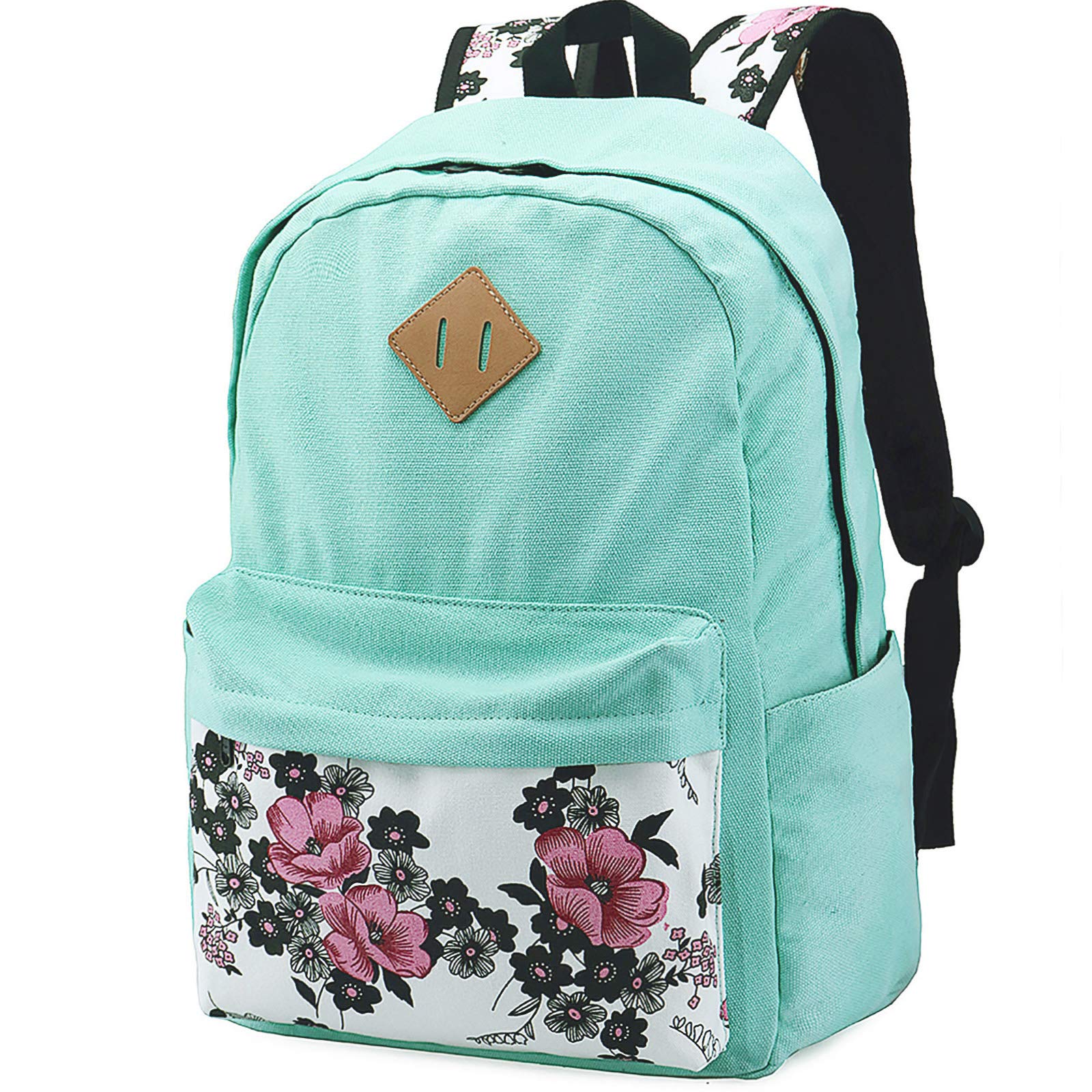 Xinveen Flower Casual Rucksack Lightweight Backpack School Bag Elementary School Versatile Practical Daypack for Teenage Girls Green