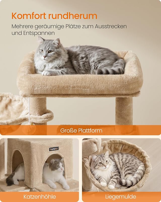 Kratzbaum, 96 cm hoch, mit großer Plattform, Katzenhöhle