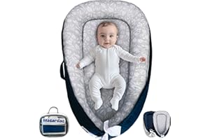 Macardac Baby Nest for Newborn – 100% Cotton, Safe, Breathable & Soft (0-24 Months), Portable Infant Pillow, Baby Pillow (Navy Blue)