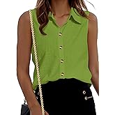 ZAAYO Women's Sleeveless Button Down Shirts Blouses Solid Casual Linen V Neck Sleeveless Tank Tops Business Work Top (S-2XL)