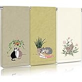 FYSUIMU 3 Pack Cat Hand Towels Green Plant Kitten Embroidered Cotton Dish Towel for Bathroom Hand Drying Kitchen Cleaning Towel Gift Set, 29.5 x 13.7 Inch