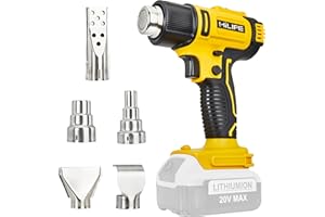 HILIPE Cordless Heat Gun for DeWALT 20v Battery,Lithium Hot Air Gun, 5 Nozzle Attachments,2-Temp Setting Max 1022°F(550°C),Heat Gun for Shrink Wrapping, Tube Bending (Tool Only, NO Battery)
