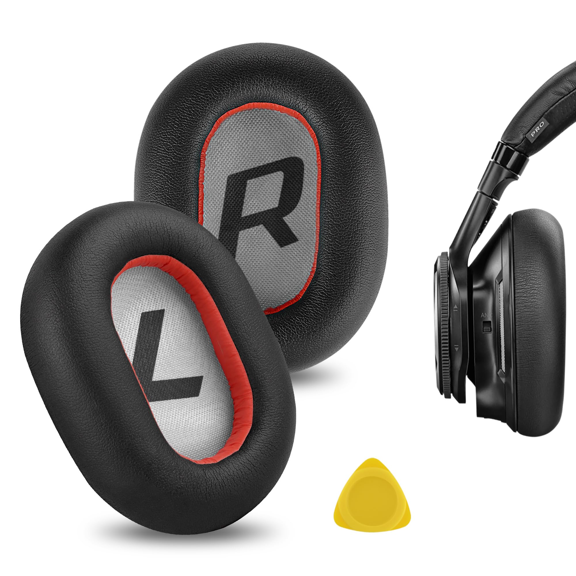 Geekria QuickFit Replacement Ear Pads for Plantronics BackBeat PRO 2/PRO 2 Special Edition, Voyager 8200 UC Headphones Ear Cushions (Black/Red)