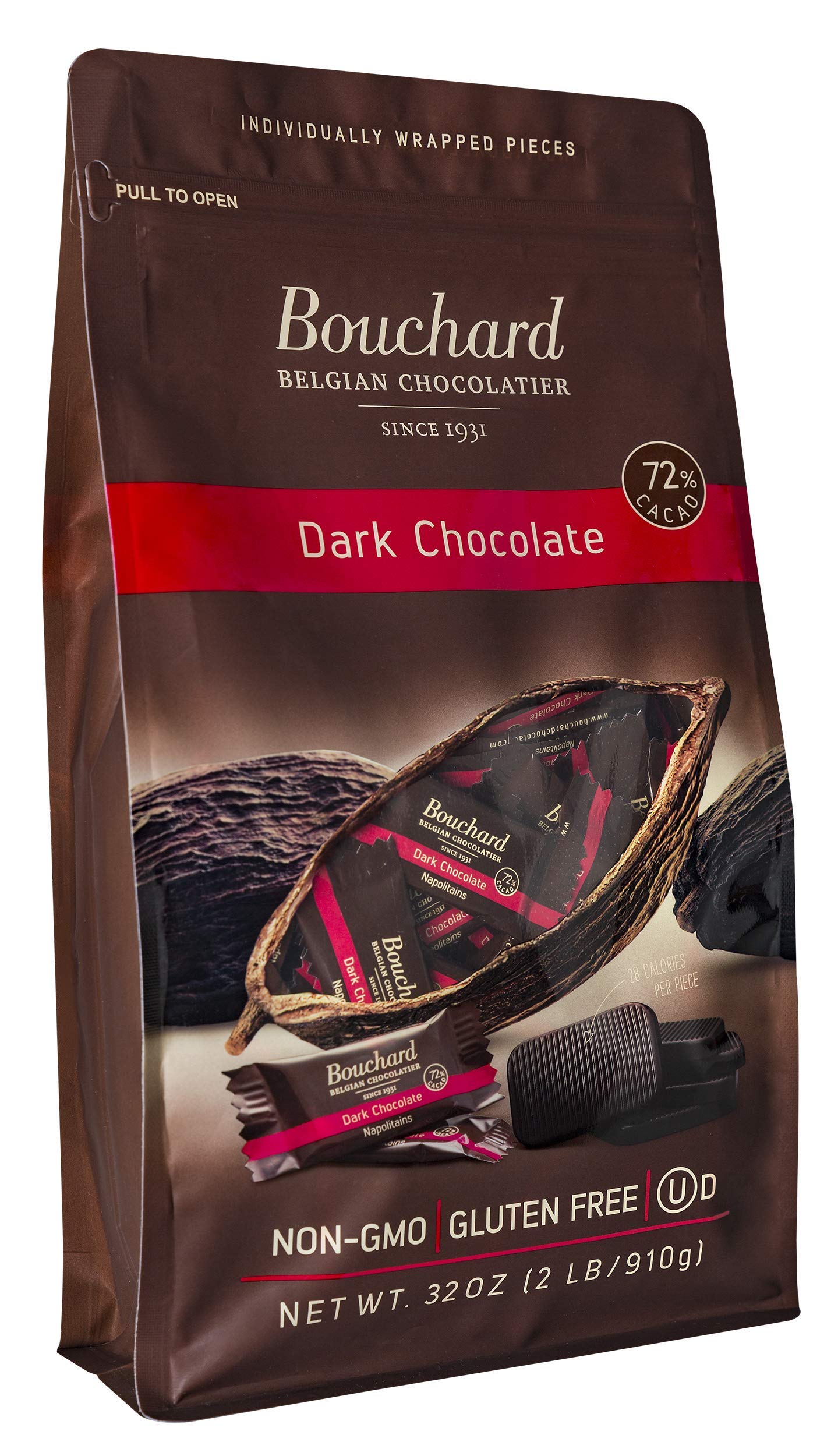 Bouchard Belgian Dark Chocolate – 72% Cacao, Gluten-Free, 2.2 LB Bag (35.3 OZ) With Sea Salt