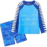 Ewbob Boys 2 Pieces Rash Guard Sun Protection Long Sleeve Kid Swimsuits Quick Dry Swim Shirt Trunks for Boys 3-12 Years