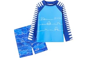 Ewbob Boys 2 Pieces Rash Guard Sun Protection Long Sleeve Kid Swimsuits Quick Dry Swim Shirt Trunks for Boys 3-12 Years
