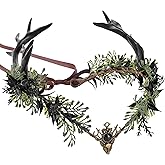 MOSTORY Woodland Antler Fairy Crown - Flower Antler Circlet for Fairy Costume Women Fairycore Renaissance Renfaire Cosplay