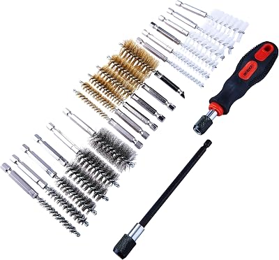 Amtech 20pc Wire Brush Set Steel Brass Nylon 1/4" Hex Drive Extension Cleaning